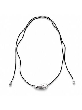 Sterling Silver Bean Pendant Cord Necklace - Black - heavy dipped silver!